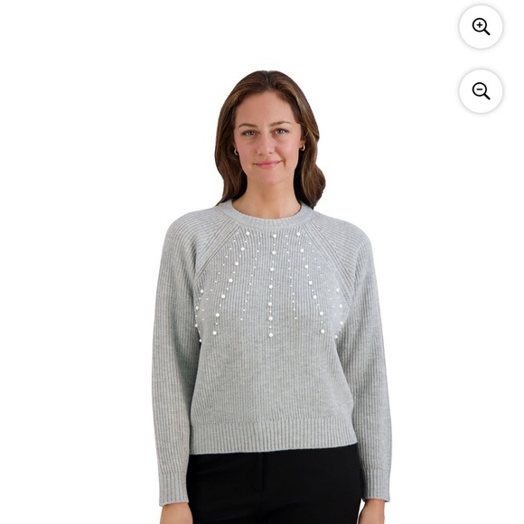 French Connection Light Gray Sweater with Pearl Details- Small - NWT - Picture 1 of 10